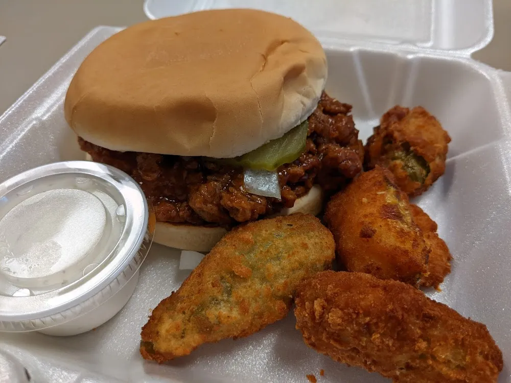 BBQ Beef Sandwich and Jalapeño Poppers